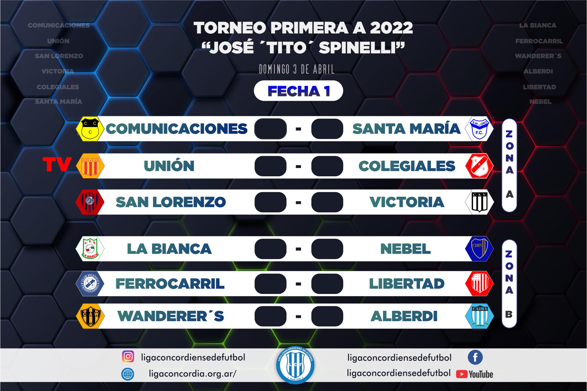 Esta es la programación para la fecha inicial de la máxima categoría de nuestro fútbol