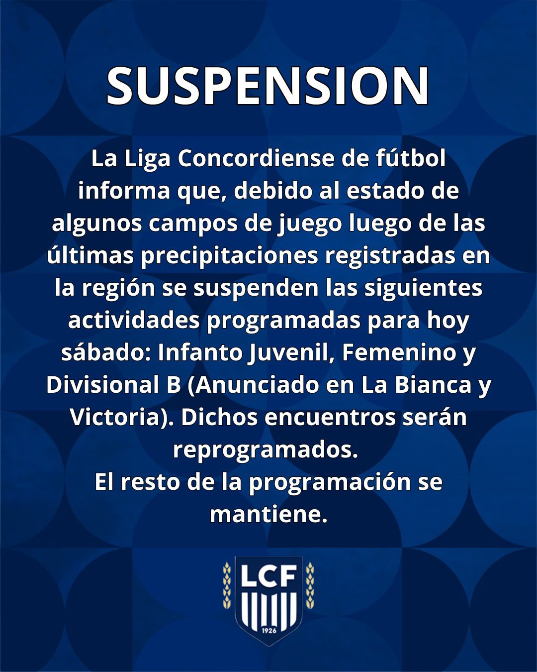 Suspensiones del Sábado