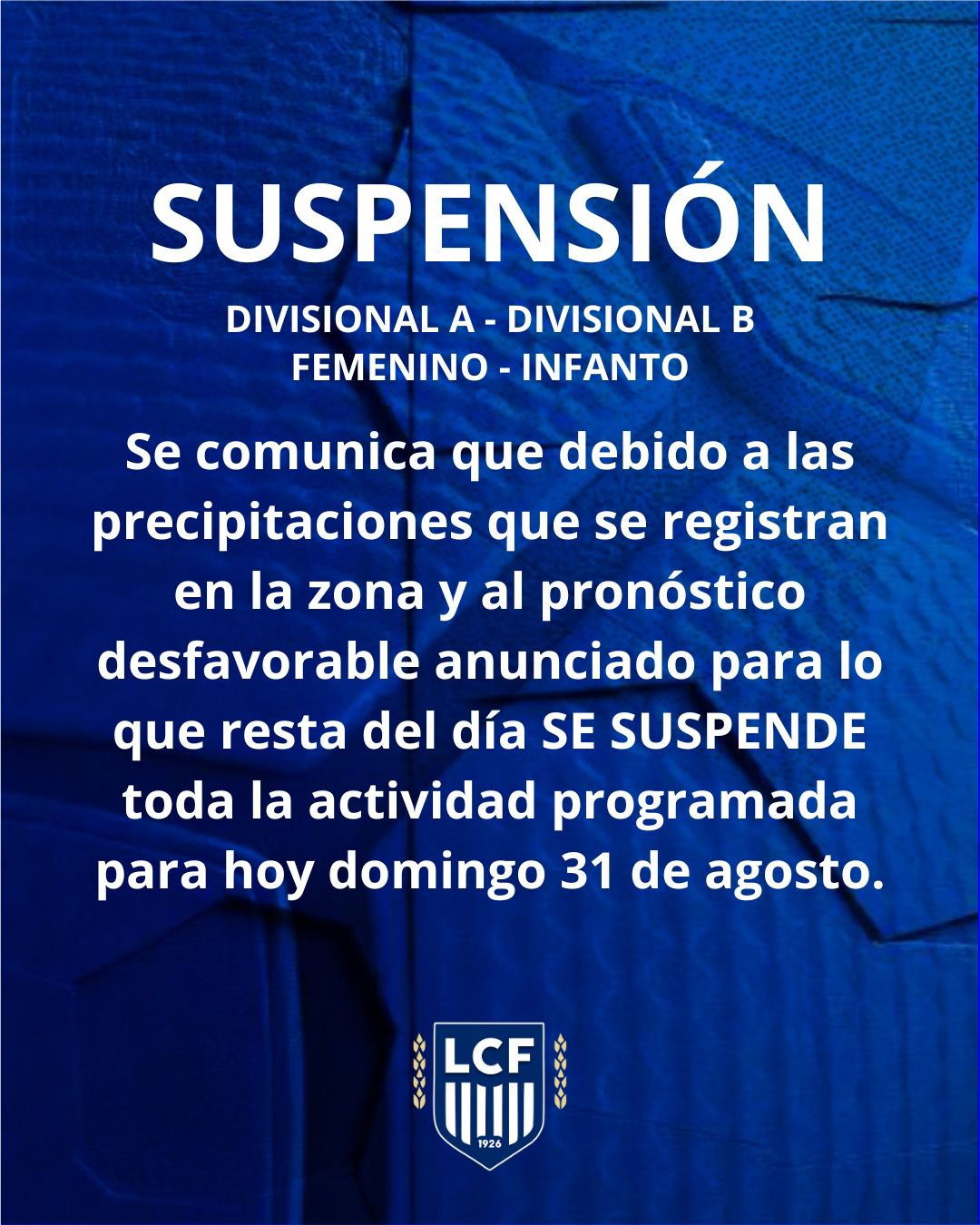 Suspendida la actividad del domingo