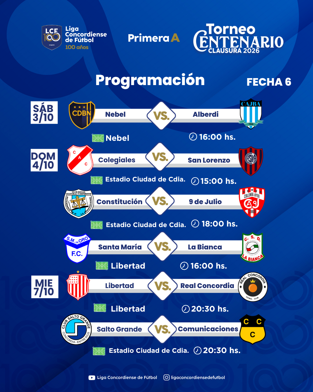 Nueva programación para la sexta del Clausura