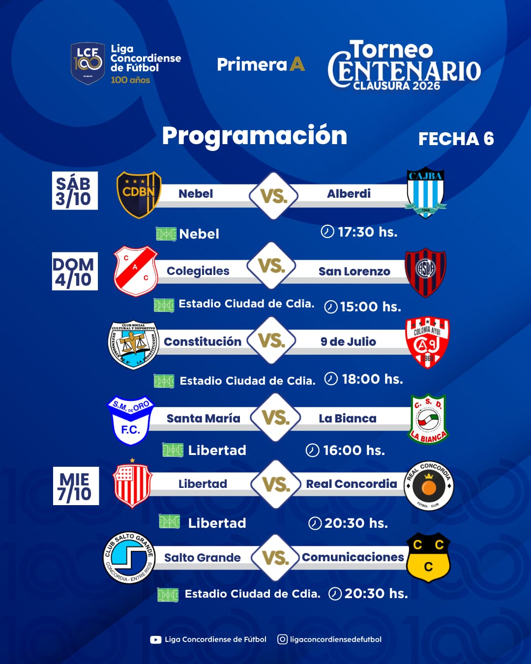 Nueva programación para la sexta del Clausura